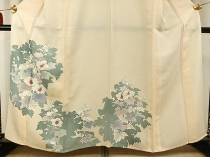 平和屋着物▽訪問着 単衣 草花文 正絹 逸品 AABC0342fy