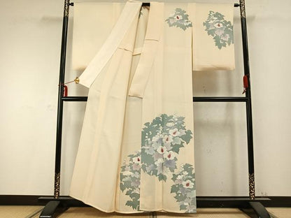 平和屋着物▽訪問着 単衣 草花文 正絹 逸品 AABC0342fy