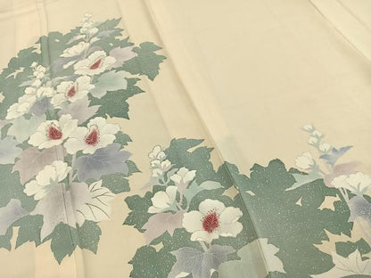 平和屋着物▽訪問着 単衣 草花文 正絹 逸品 AABC0342fy