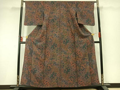 平和屋着物▽上質な小紋 単衣 切り嵌め花文 正絹 逸品 AABC0344fy