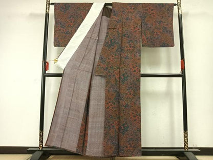 平和屋着物▽上質な小紋 単衣 切り嵌め花文 正絹 逸品 AABC0344fy