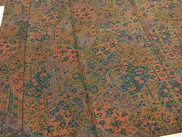 平和屋着物▽上質な小紋 単衣 切り嵌め花文 正絹 逸品 AABC0344fy