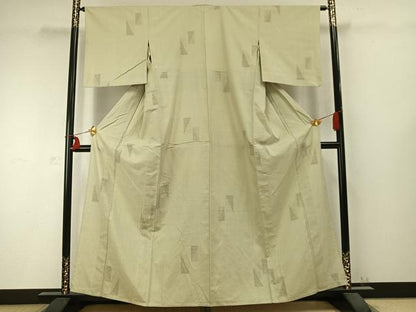 平和屋着物▽結城紬　単衣　100亀甲　色紙文　正絹　逸品　AABC0346fy