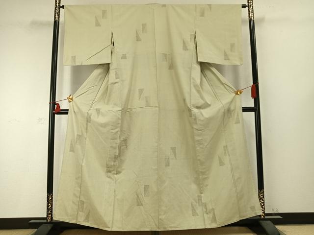 平和屋着物▽結城紬　単衣　100亀甲　色紙文　正絹　逸品　AABC0346fy