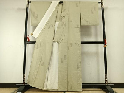 平和屋着物▽結城紬　単衣　100亀甲　色紙文　正絹　逸品　AABC0346fy