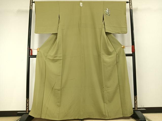 平和屋着物▽上質な色無地 単衣 若苗色 ワンポイント 鬼しぼ縮緬 正絹 逸品 未使用 AABC0348fy