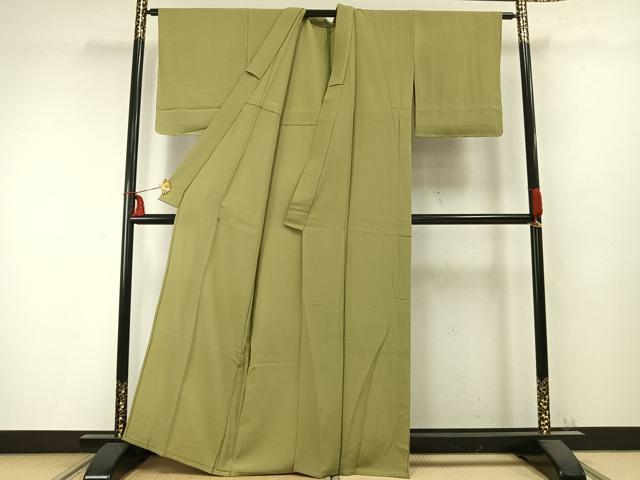平和屋着物▽上質な色無地 単衣 若苗色 ワンポイント 鬼しぼ縮緬 正絹 逸品 未使用 AABC0348fy
