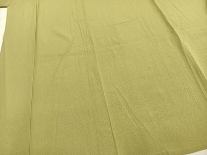 平和屋着物▽上質な色無地 単衣 若苗色 ワンポイント 鬼しぼ縮緬 正絹 逸品 未使用 AABC0348fy