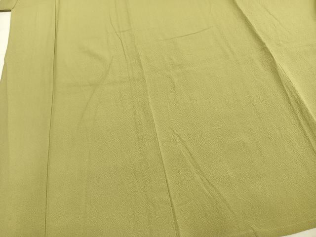 平和屋着物▽上質な色無地 単衣 若苗色 ワンポイント 鬼しぼ縮緬 正絹 逸品 未使用 AABC0348fy