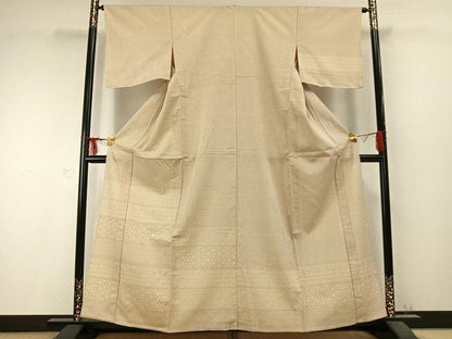 平和屋着物▽白鷹お召 訪問着 単衣 横段文 正絹 逸品 AABC0349fy