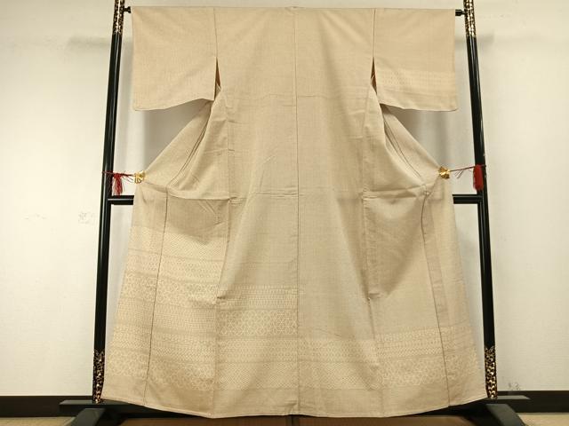平和屋着物▽白鷹お召 訪問着 単衣 横段文 正絹 逸品 AABC0349fy
