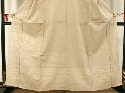 平和屋着物▽白鷹お召 訪問着 単衣 横段文 正絹 逸品 AABC0349fy