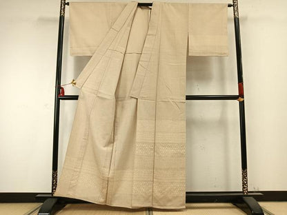 平和屋着物▽白鷹お召 訪問着 単衣 横段文 正絹 逸品 AABC0349fy