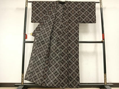 平和屋着物▽上質な小紋　単衣　琉球絣文様　AABC0351fy