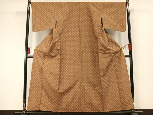 平和屋着物▽上質な紬 単衣 幾何学文様 正絹 逸品 AABC0354fy