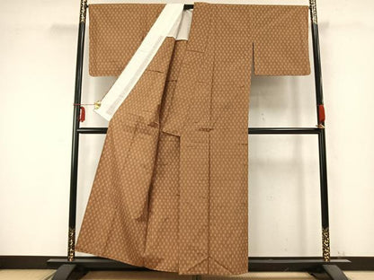 平和屋着物▽上質な紬 単衣 幾何学文様 正絹 逸品 AABC0354fy