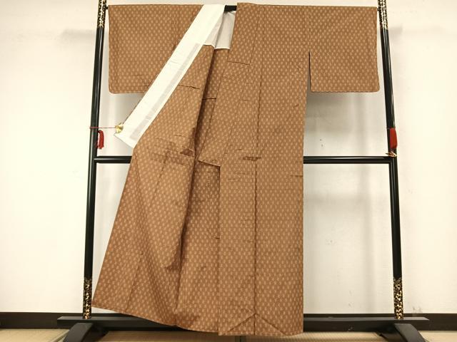 平和屋着物▽上質な紬 単衣 幾何学文様 正絹 逸品 AABC0354fy