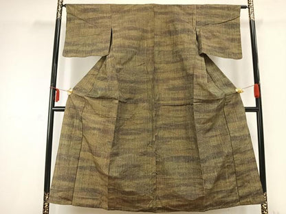 平和屋着物▽上質な紬　単衣　霞文　正絹　逸品　AABC0357fy