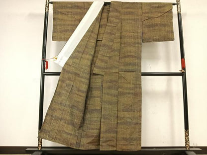 平和屋着物▽上質な紬　単衣　霞文　正絹　逸品　AABC0357fy