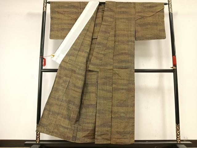 平和屋着物▽上質な紬　単衣　霞文　正絹　逸品　AABC0357fy