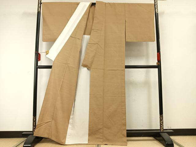 平和屋着物▽上質な紬 単衣 色無地 飴色 正絹 逸品 AABC0360fy