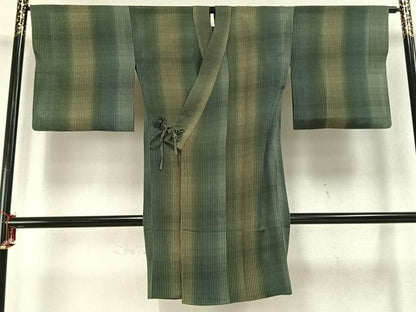 平和屋着物▽道中着 スリーシーズン 春夏秋 塵除け 縞 ロング丈 正絹 逸品 AABC0361fy