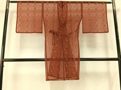 平和屋着物▽道行コート スリーシーズン 春夏秋 塵除け 寿光織 オーガンジー 唐草花文 反端付き ロングコート 正絹 逸品 AABC0362fy