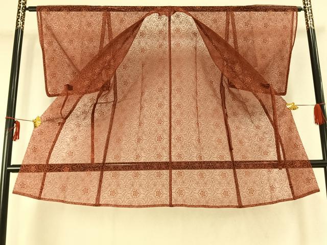 平和屋着物▽道行コート スリーシーズン 春夏秋 塵除け 寿光織 オーガンジー 唐草花文 反端付き ロングコート 正絹 逸品 AABC0362fy