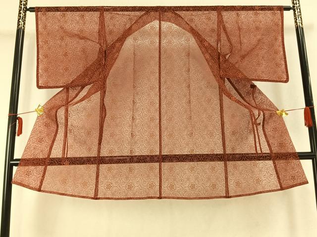 平和屋着物▽道行コート スリーシーズン 春夏秋 塵除け 寿光織 オーガンジー 唐草花文 反端付き ロングコート 正絹 逸品 AABC0362fy