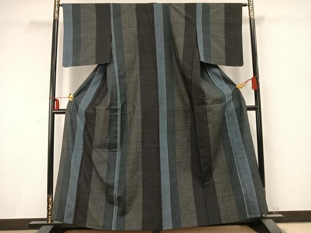 平和屋着物▽上質な紬 単衣 100亀甲 間道 正絹 逸品 AABC0364fy