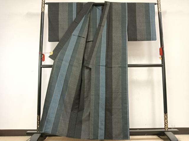 平和屋着物▽上質な紬 単衣 100亀甲 間道 正絹 逸品 AABC0364fy
