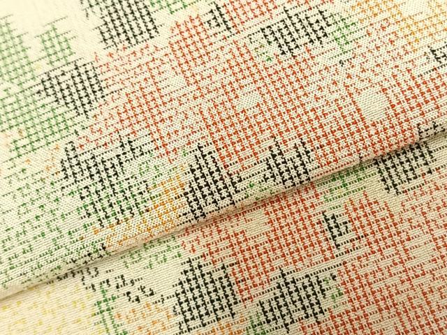 平和屋着物▽上質な紬 単衣 草花文 正絹 逸品 AABC0368fy