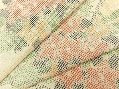 平和屋着物▽上質な紬 単衣 草花文 正絹 逸品 AABC0368fy