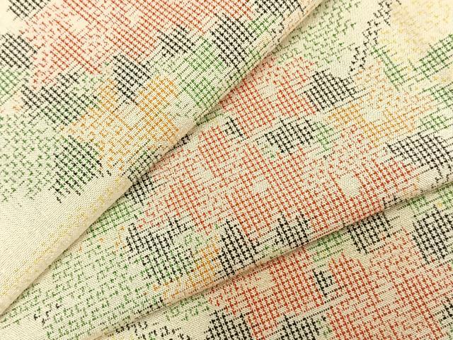 平和屋着物▽上質な紬 単衣 草花文 正絹 逸品 AABC0368fy