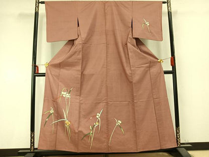 平和屋着物▽本加賀友禅作家 成竹登茂男 訪問着 単衣 紬地 草花文 三越扱い 正絹 逸品 AABC0369fy