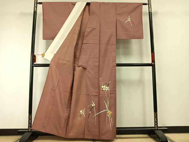平和屋着物▽本加賀友禅作家 成竹登茂男 訪問着 単衣 紬地 草花文 三越扱い 正絹 逸品 AABC0369fy
