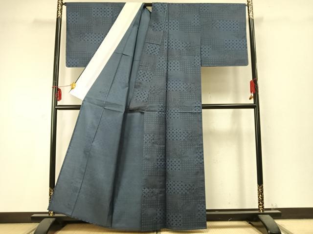 平和屋着物▽本場大島紬 単衣 色紙重ね文 正絹 逸品 AABC0370fy