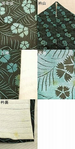 平和屋着物▽上質な小紋 単衣 草花文 黒地 正絹 逸品 AABC0373fy