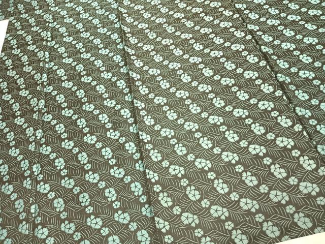 平和屋着物▽上質な小紋 単衣 草花文 黒地 正絹 逸品 AABC0373fy