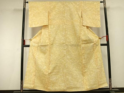 平和屋着物▽上質な紬 単衣 唐草花文 正絹 逸品 AABC0374fy