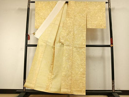 平和屋着物▽上質な紬 単衣 唐草花文 正絹 逸品 AABC0374fy