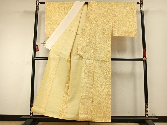 平和屋着物▽上質な紬 単衣 唐草花文 正絹 逸品 AABC0374fy