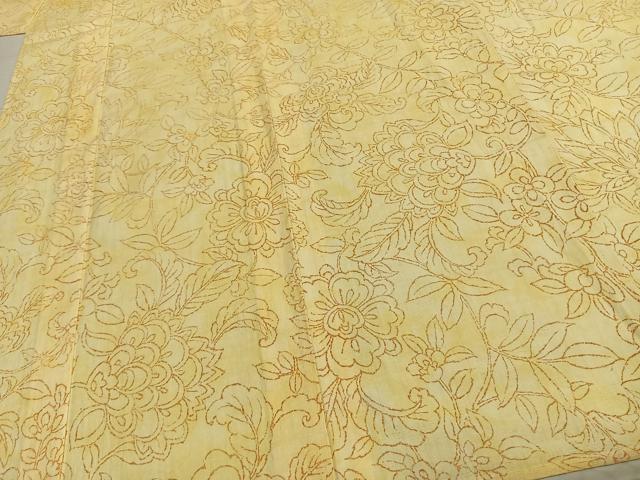 平和屋着物▽上質な紬 単衣 唐草花文 正絹 逸品 AABC0374fy