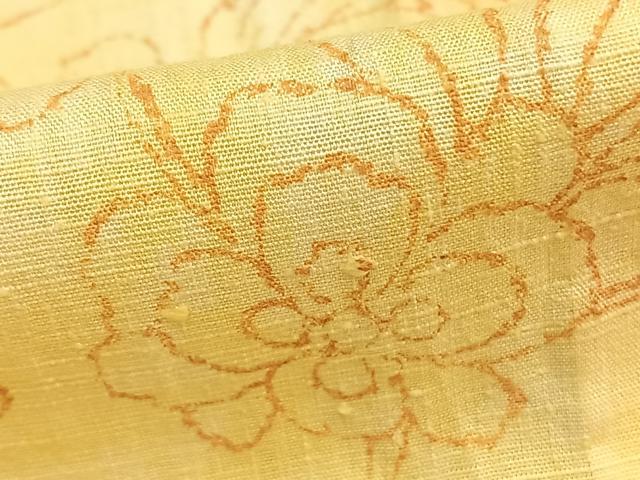 平和屋着物▽上質な紬 単衣 唐草花文 正絹 逸品 AABC0374fy