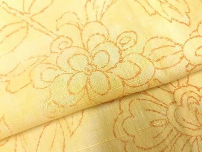 平和屋着物▽上質な紬 単衣 唐草花文 正絹 逸品 AABC0374fy