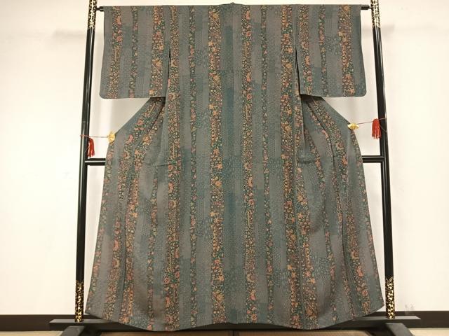 平和屋着物▽上質な小紋 単衣 草花間道 鬼しぼ縮緬 正絹 逸品 未使用 AABC0376fy