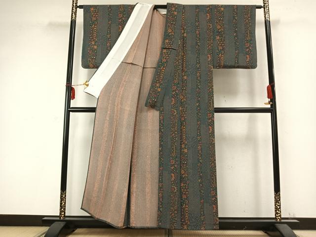 平和屋着物▽上質な小紋 単衣 草花間道 鬼しぼ縮緬 正絹 逸品 未使用 AABC0376fy