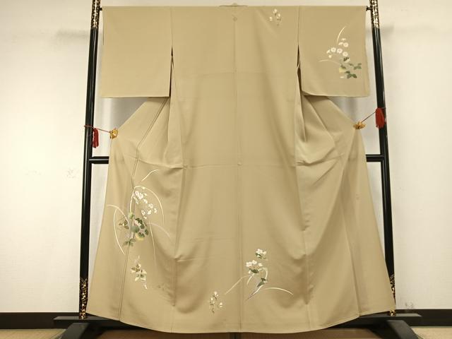 平和屋着物▽訪問着 単衣 友禅 作家物 草花文 正絹 逸品 未使用 AABC0380fy