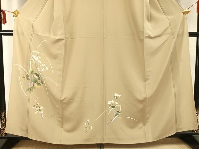 平和屋着物▽訪問着 単衣 友禅 作家物 草花文 正絹 逸品 未使用 AABC0380fy