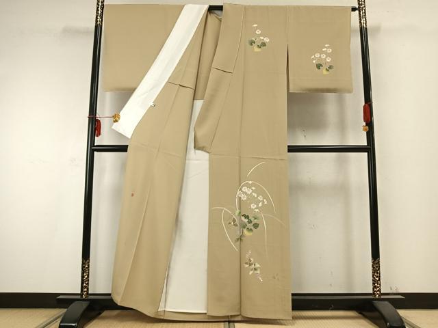 平和屋着物▽訪問着 単衣 友禅 作家物 草花文 正絹 逸品 未使用 AABC0380fy